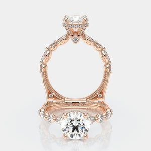 Round Side Stone 14k Rose Gold Engagement Ring - VNG-2202