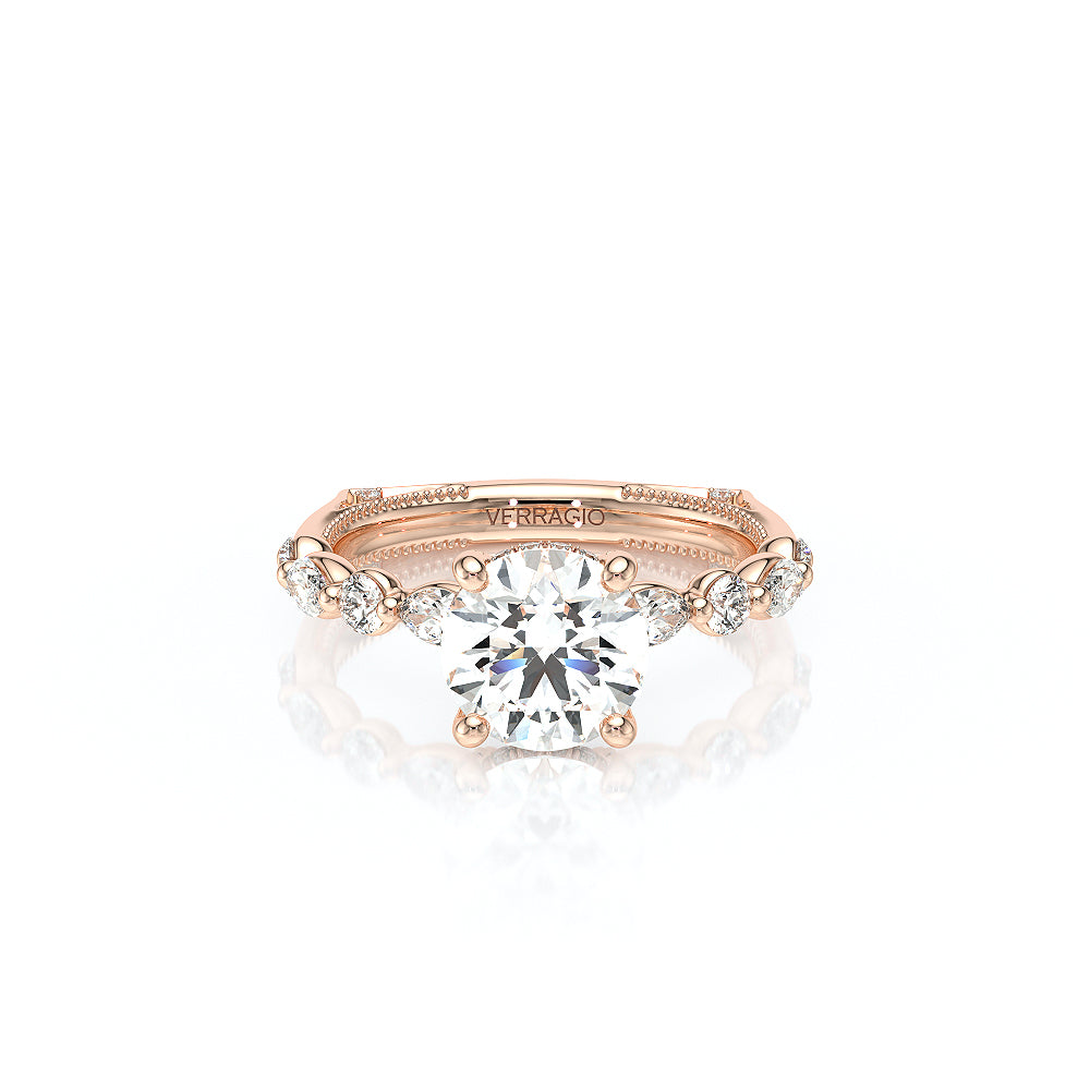 Round Side Stone 18k Rose Gold Engagement Ring - VNG-2202