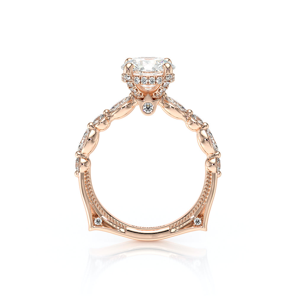 Round Side Stone 18k Rose Gold Engagement Ring - VNG-2202