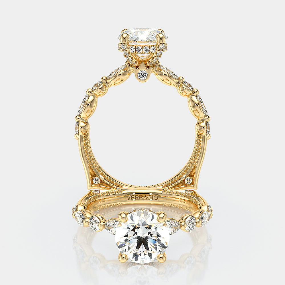 Round Side Stone 18k Yellow Gold Engagement Ring - VNG-2202