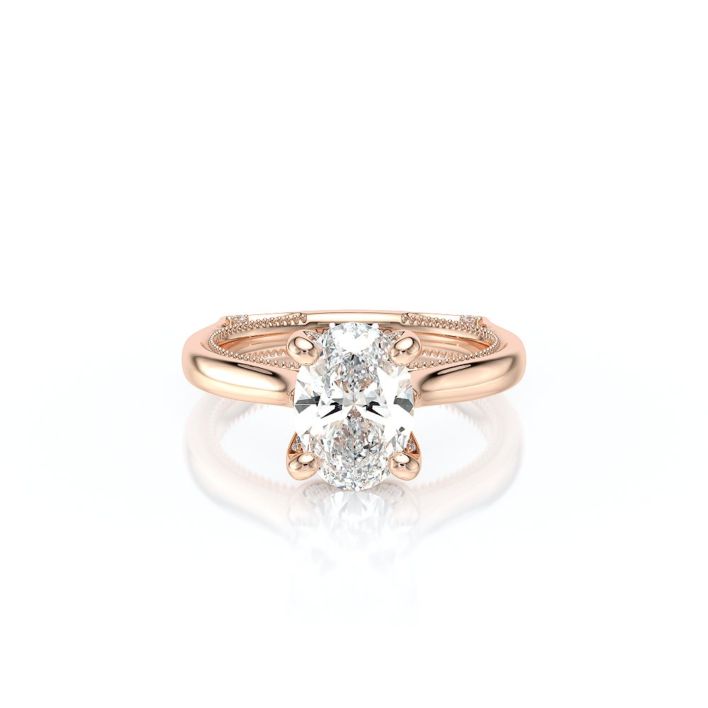 Oval Solitaire 18K Rose Gold Engagement Ring - VNG-2207
