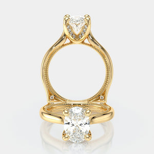 Oval Solitaire 18K Yellow Gold Engagement Ring - VNG-2207