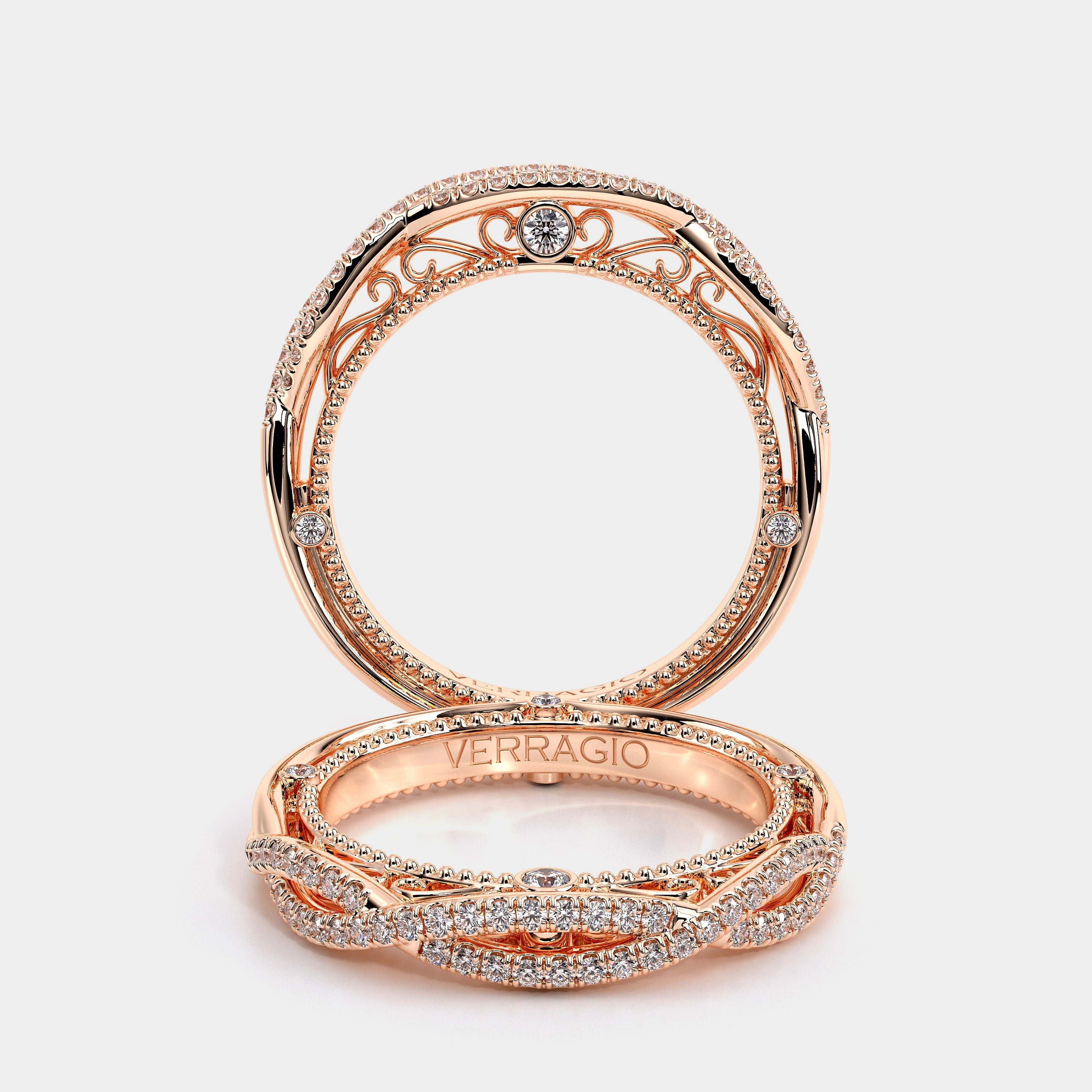 Vintage Twist Diamond Wedding Ring 18k Rose Gold - VEN-5003