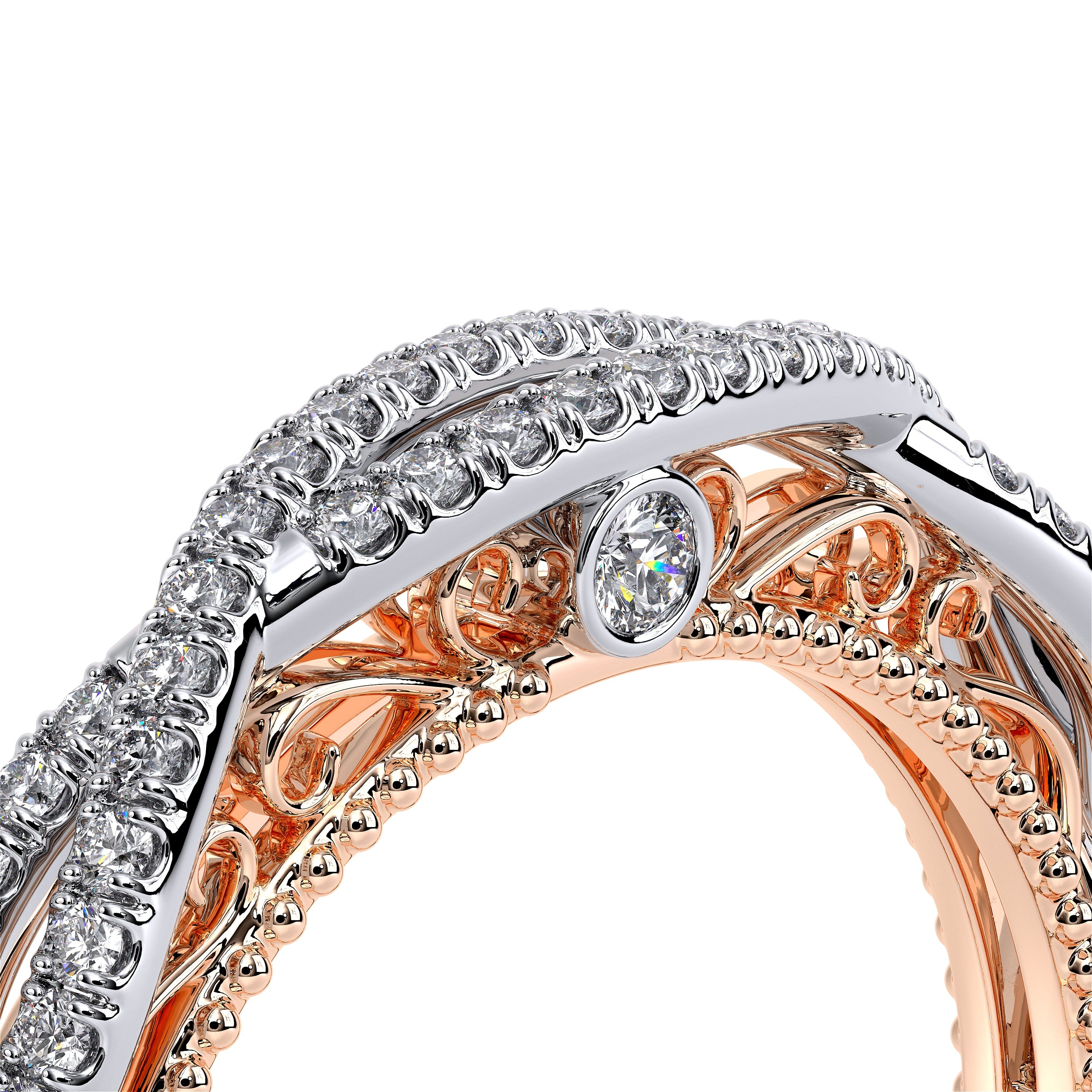 Vintage Twist Diamond Wedding Ring 14k White/Rose Gold - VEN-5003