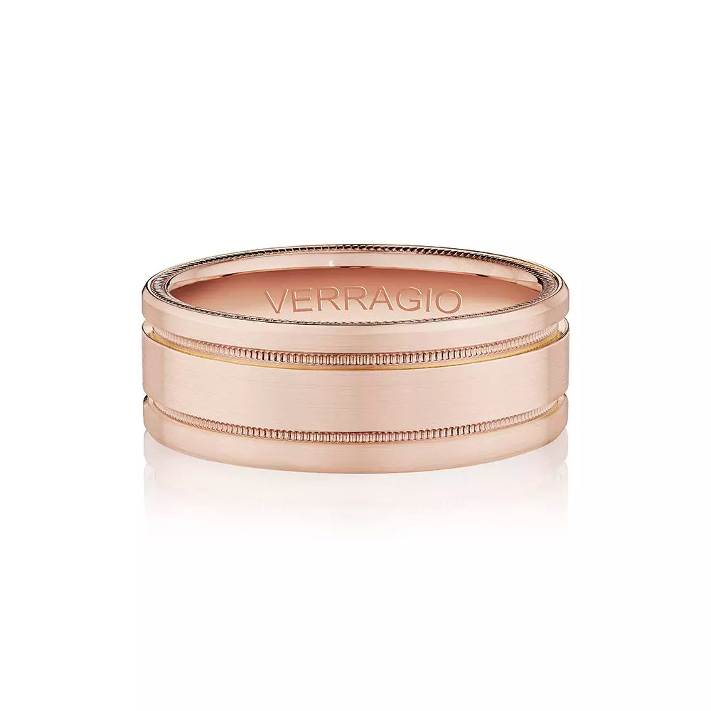 Classic Grooved Wedding Ring 18k Rose Gold - VW-8107