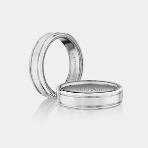 Modern Grooved Wedding Ring 18k White Gold - VWB-6028