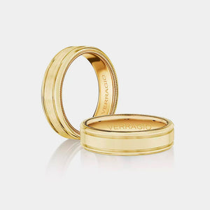 Modern Grooved Wedding Ring 14k Yellow Gold - VWB-6028