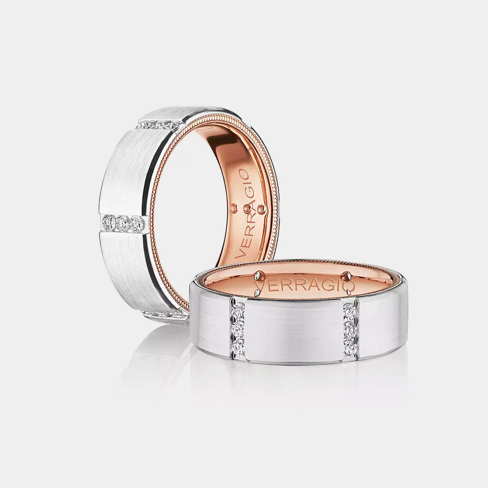 Modern Diamond Accent Wedding Ring 14k White/Rose Gold - VWD-7916