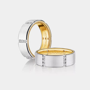 Modern Diamond Accent Wedding Ring 14k White/Yellow Gold - VWD-7916