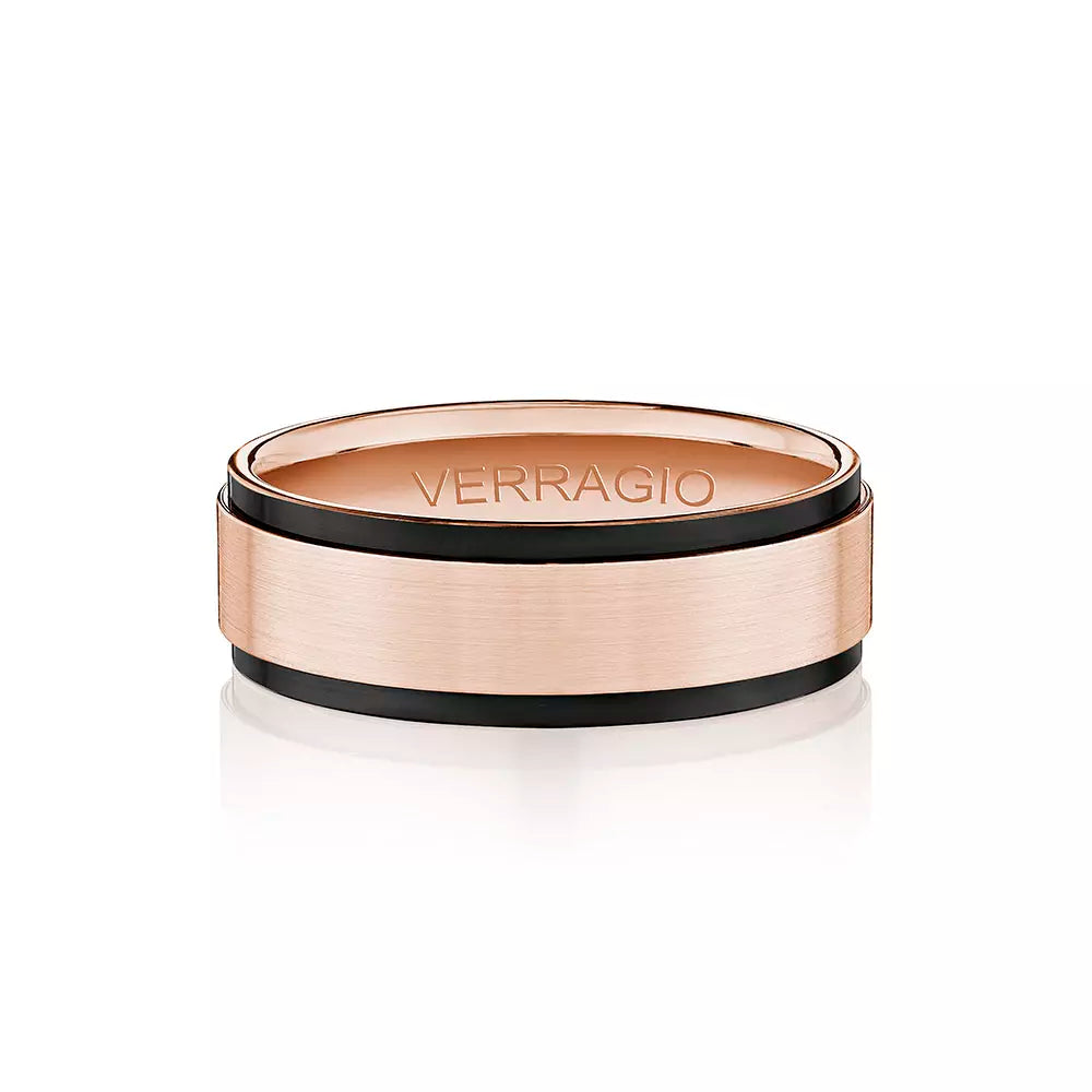 Modern Black Edge Wedding Ring 18k Rose Gold - VWS-204