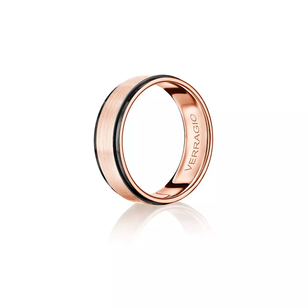Modern Black Edge Wedding Ring 18k Rose Gold - VWS-204
