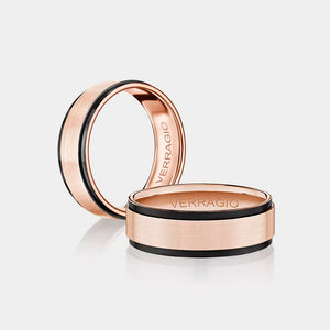 Modern Black Edge Wedding Ring 18k Rose Gold - VWS-204