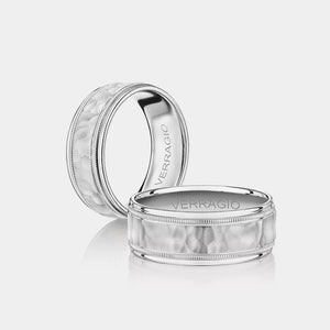 Modern Hammered Wedding Ring 18k White Gold - VWS-208