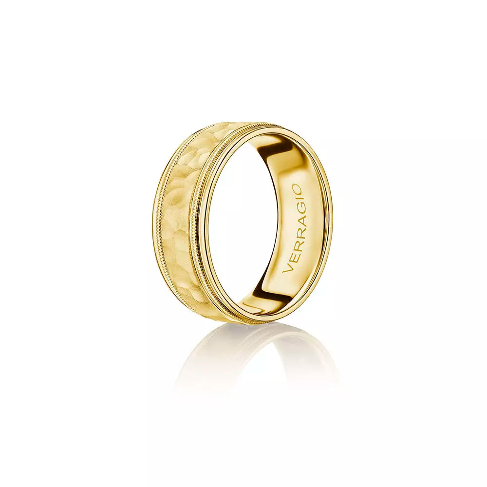 Modern Hammered Wedding Ring 18k Yellow Gold - VWS-208