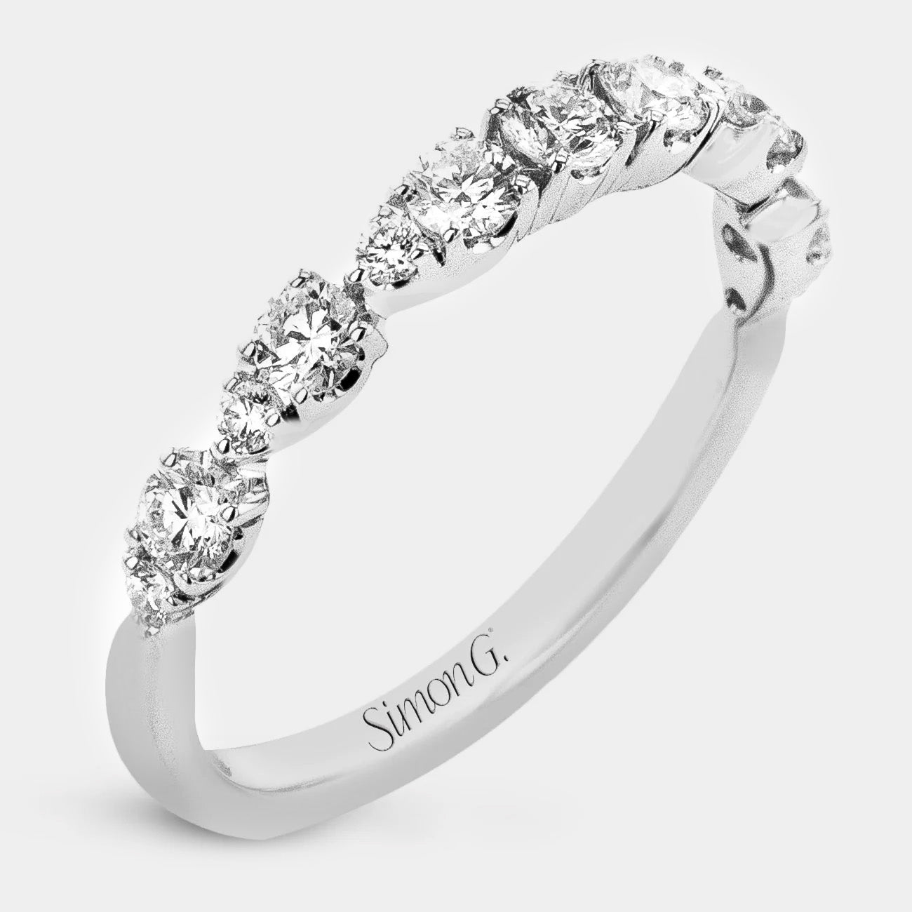 Tapered Diamond Wedding Ring 18k White Gold - LR4005-B