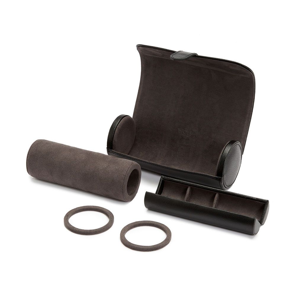 Blake Watch Roll – Black/Grey Leather