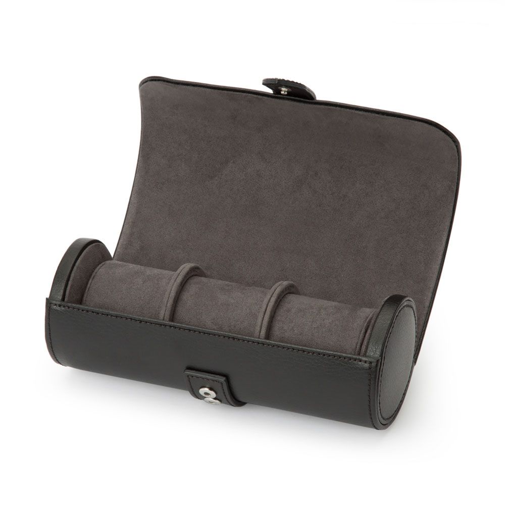 Blake Watch Roll – Black/Grey Leather