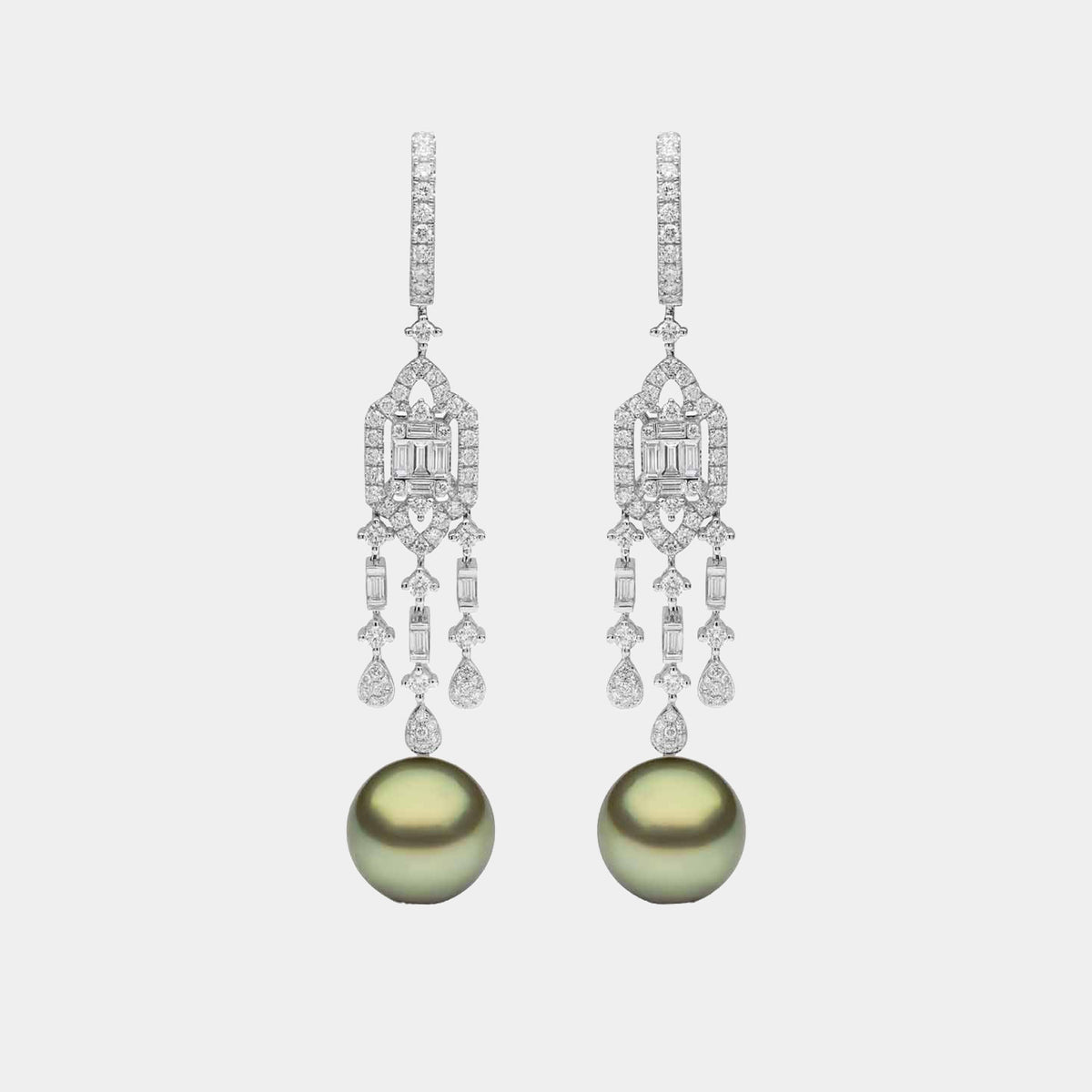 Contessa Pistachio Tahitian Pearl and Diamond Cascade Earrings