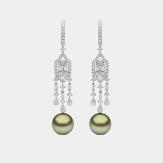 Contessa Pistachio Tahitian Pearl and Diamond Cascade Earrings