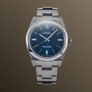 Rolex Oyster Perpetual 39mm - Blue Dial with Green - 114300