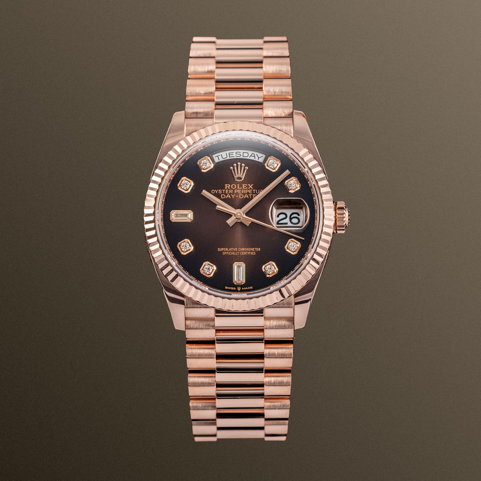 Rolex Evererose President Day Date Chocolate Diamond Dial - 128235