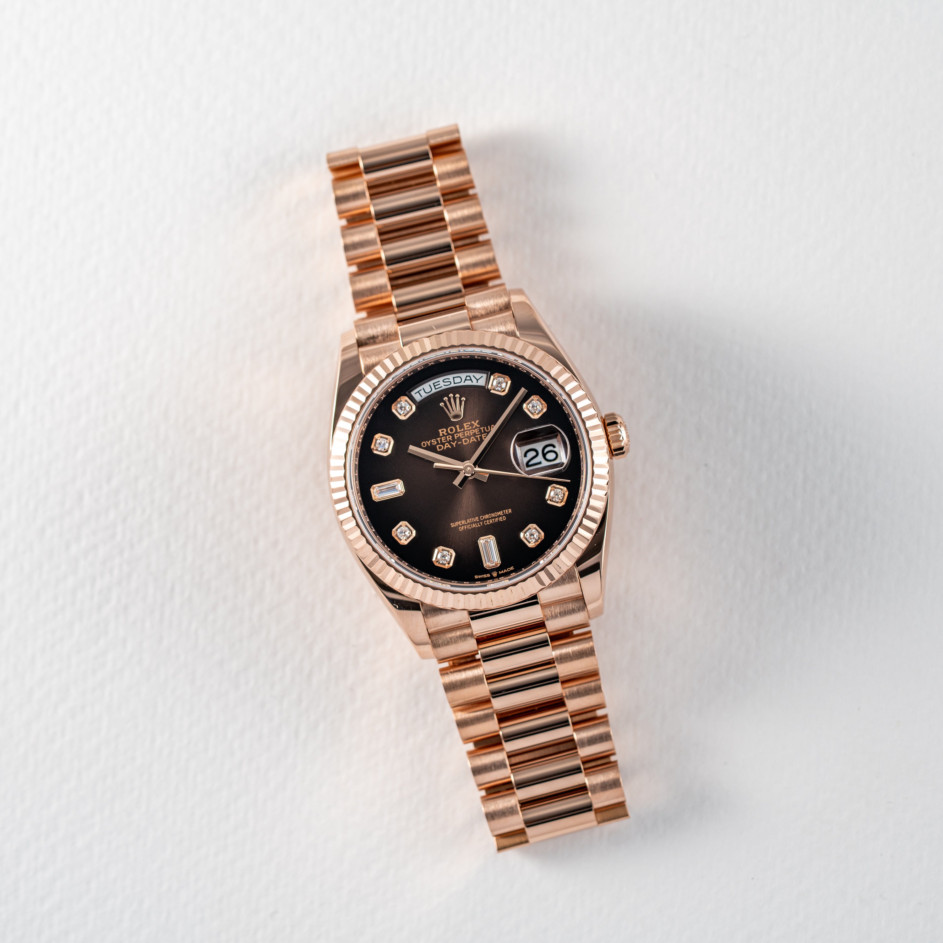 Rolex Evererose President Day Date Chocolate Diamond Dial - 128235