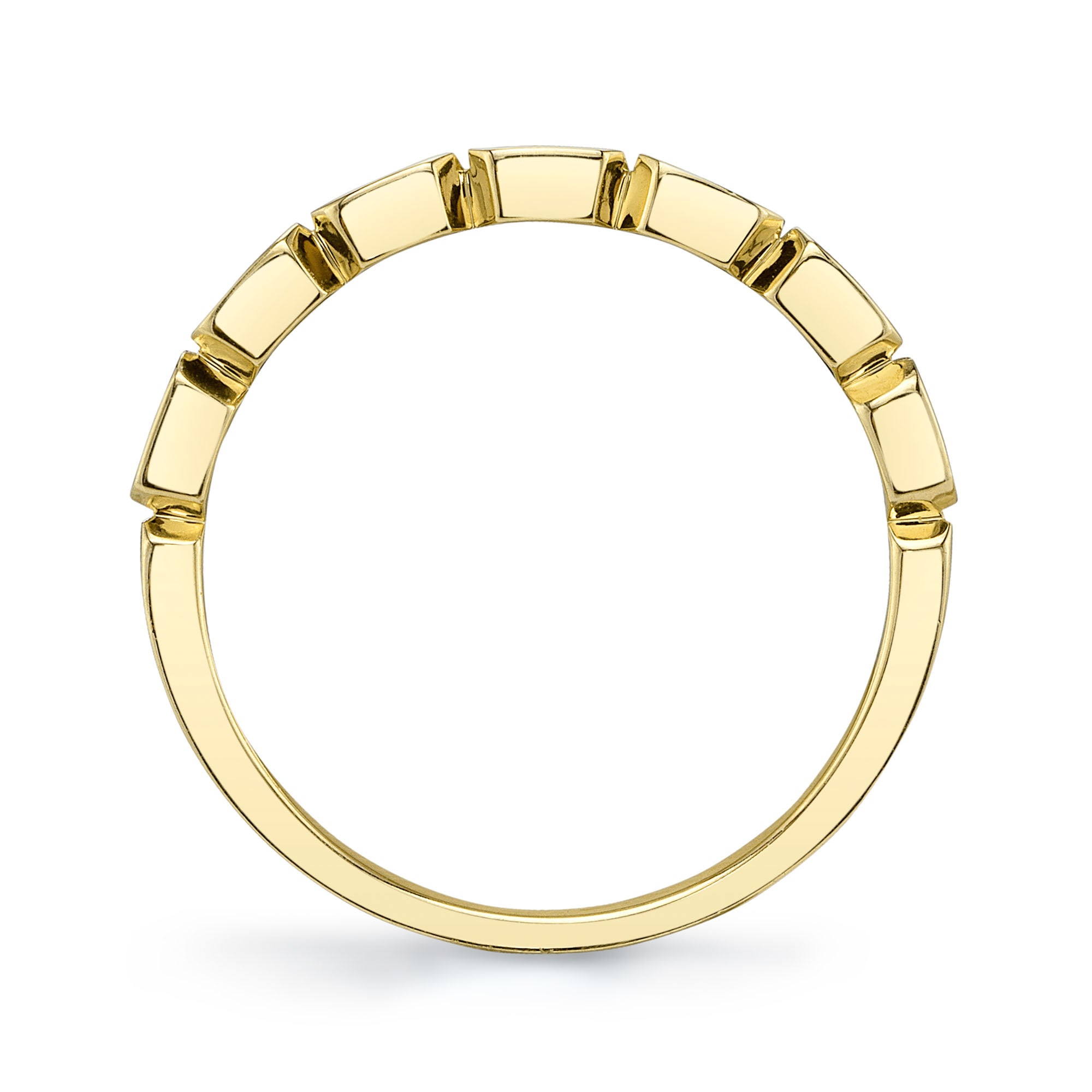 Yellow gold bezel set baguette diamond fashion ring, side angle view