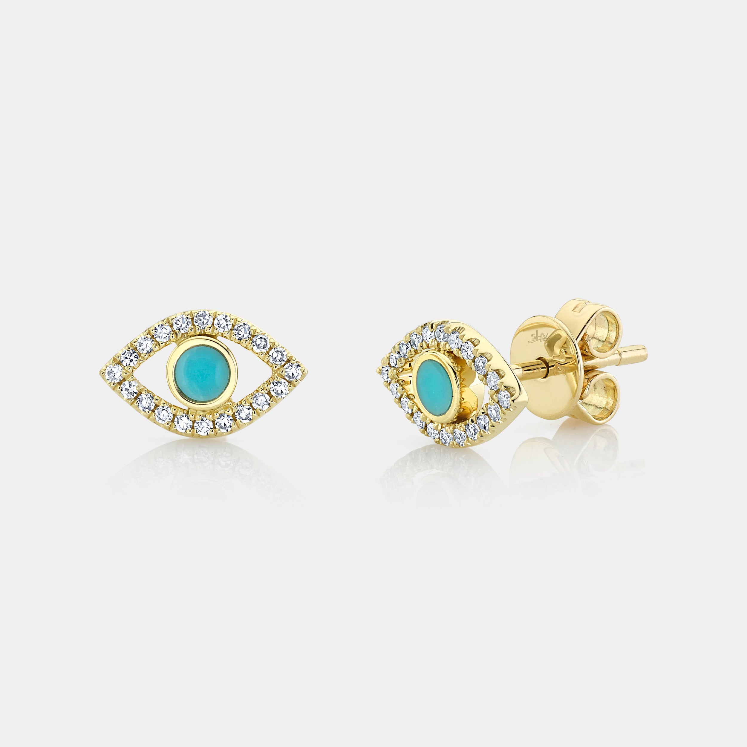 diamond and turquoise eye stud earrings