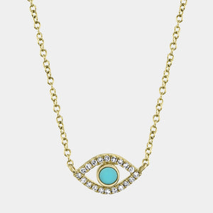 Kate Yellow Gold Diamond and Turquoise Eye Necklace