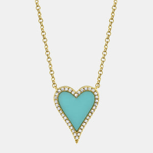 Kate Yellow Gold Diamond and Turquoise Heart Necklace