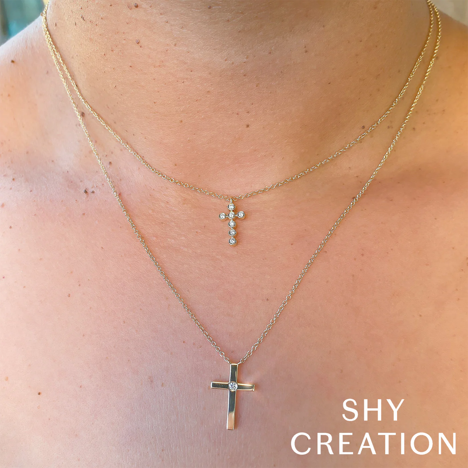Kate Diamond Bezel Cross Yellow Gold Necklace