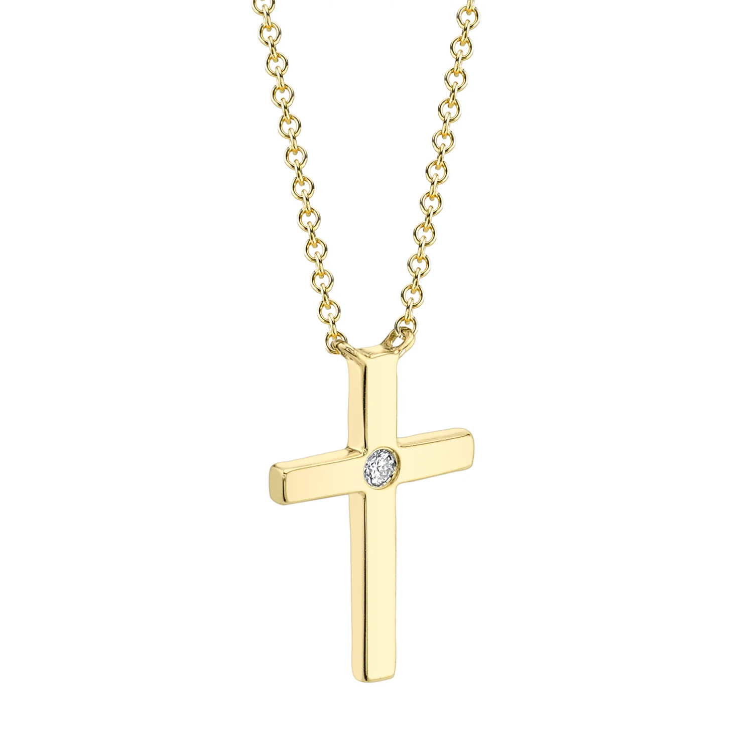 Kate Diamond Bezel Cross Yellow Gold Necklace