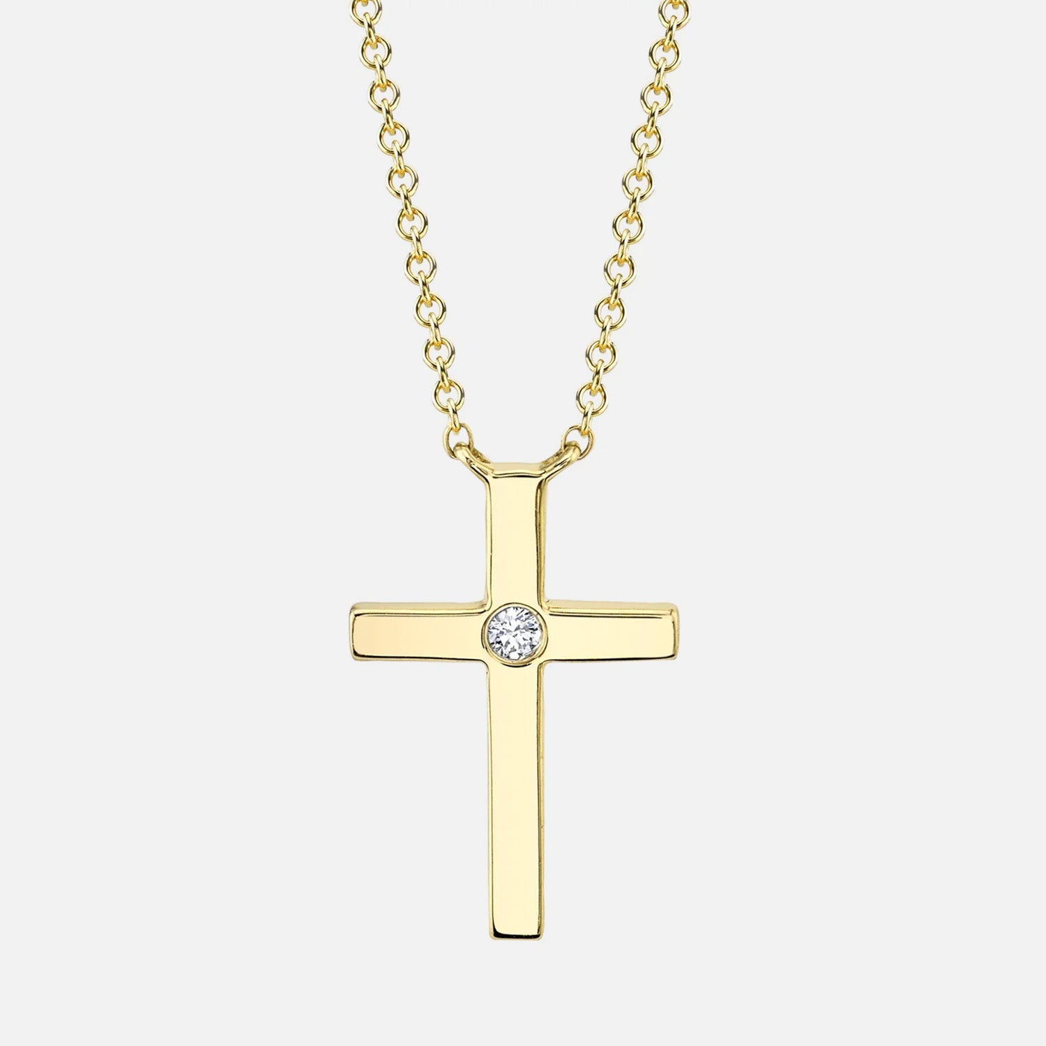 Kate Diamond Bezel Cross Yellow Gold Necklace