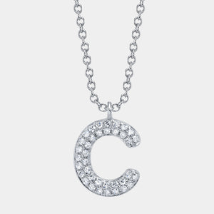 Initial White Gold Diamond Letter C Pendant Necklace