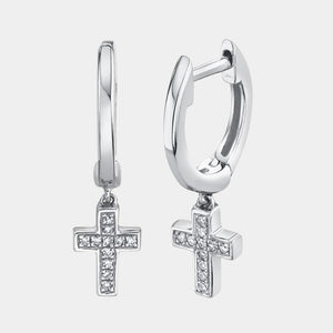 Kate White Gold Diamond Cross Huggie Earrings