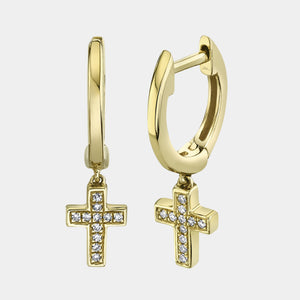 Kate Yellow Gold Diamond Cross Huggie Earrings