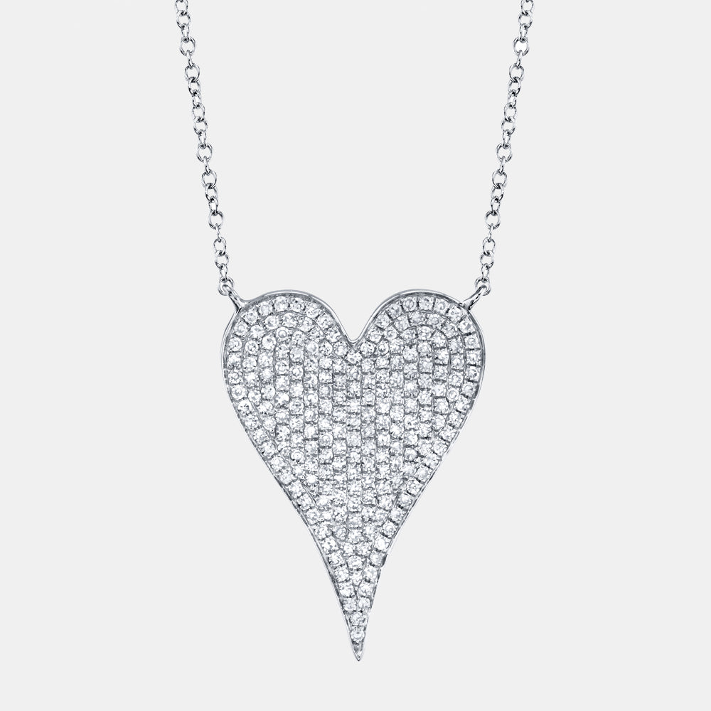 White gold diamond heart necklace, front view