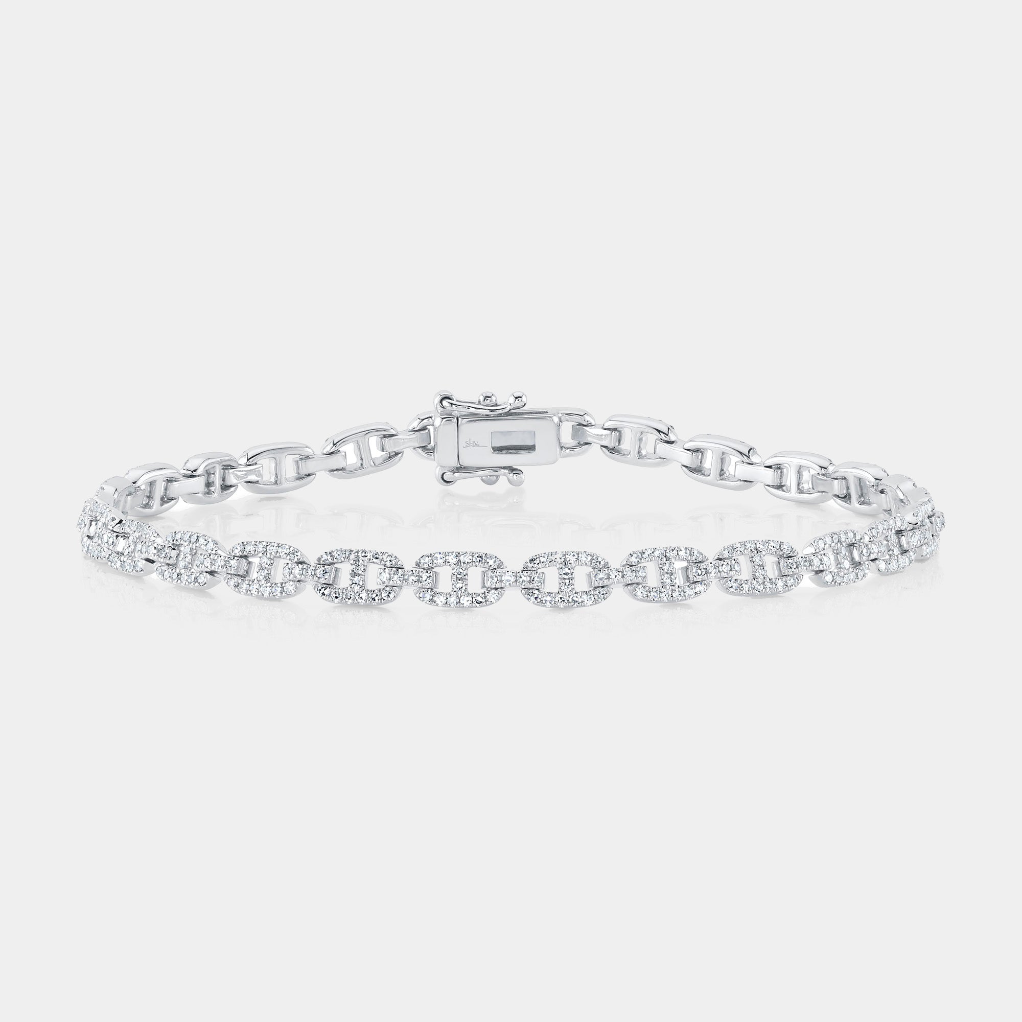 White gold diamond link bracelet, front view