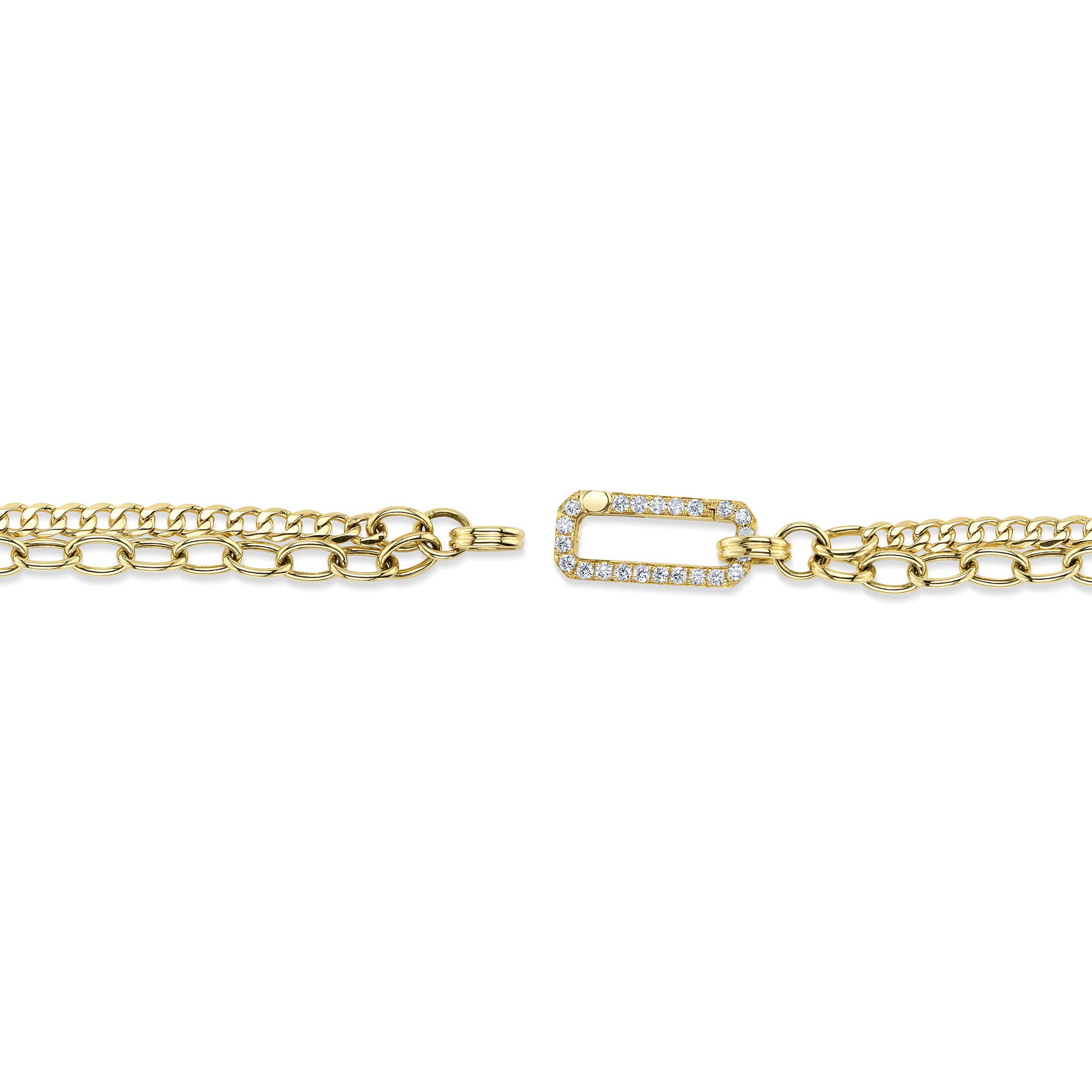 Yellow gold double layer link diamond link bracelet, clasp closeup