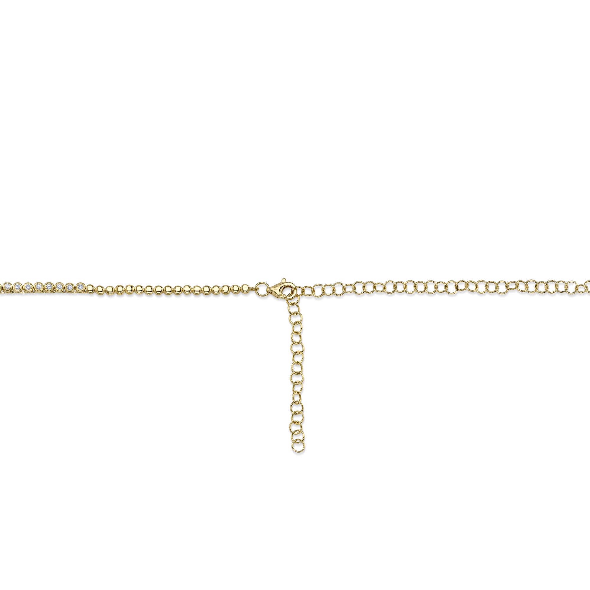 Yellow gold diamond tennis necklace, clasp view