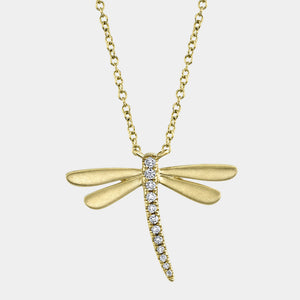 Kate Yellow Gold Diamond Dragonfly Necklace