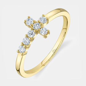 Kate Yellow Gold East-West Prong Set Diamond Cross Ring