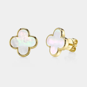 Kate Yellow Gold Mother of Pearl Clover Stud Earrings