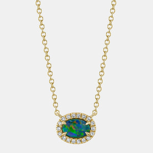 Color Yellow Gold Diamond and Opal Necklace