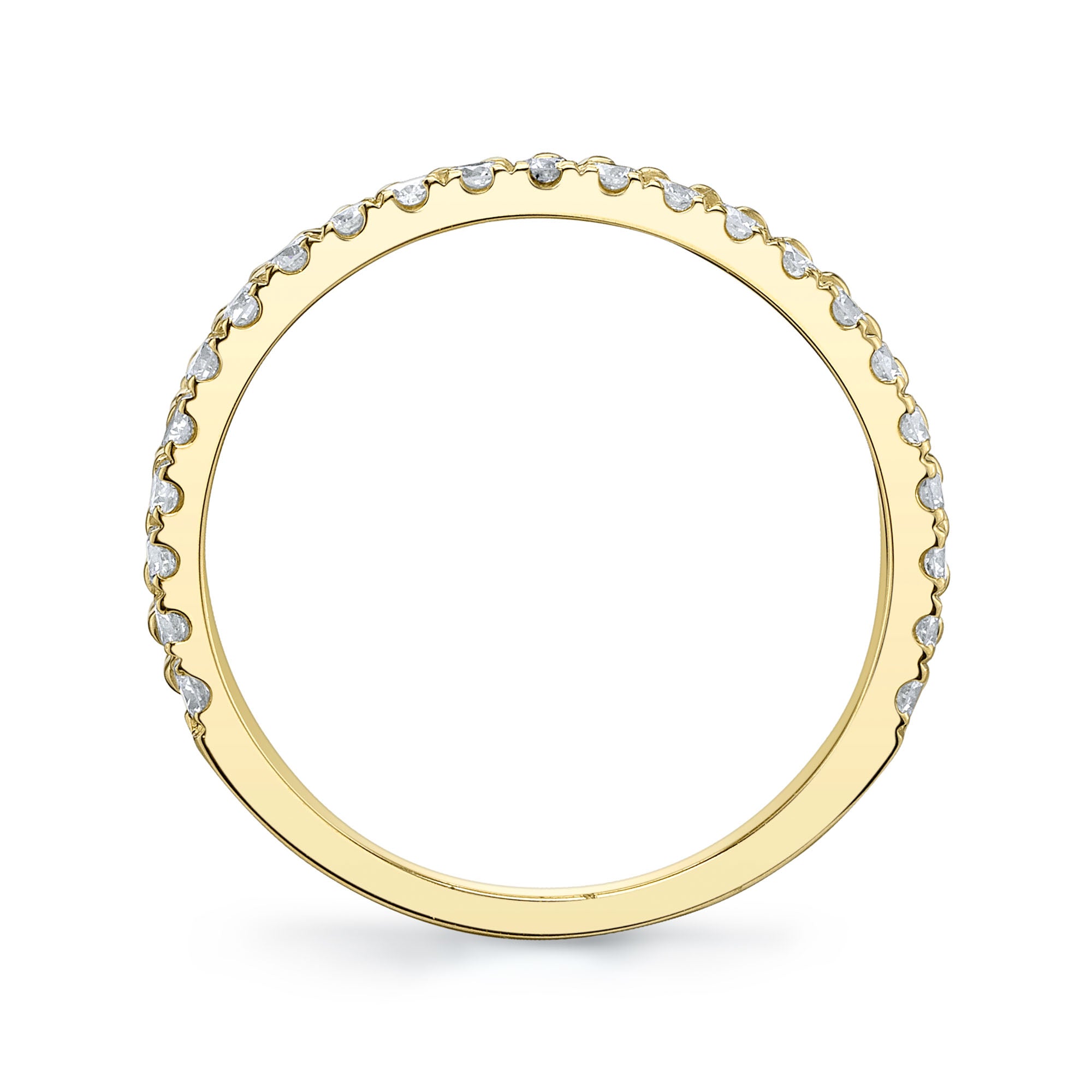 Yellow gold ribbed diamond fashion ring, side view