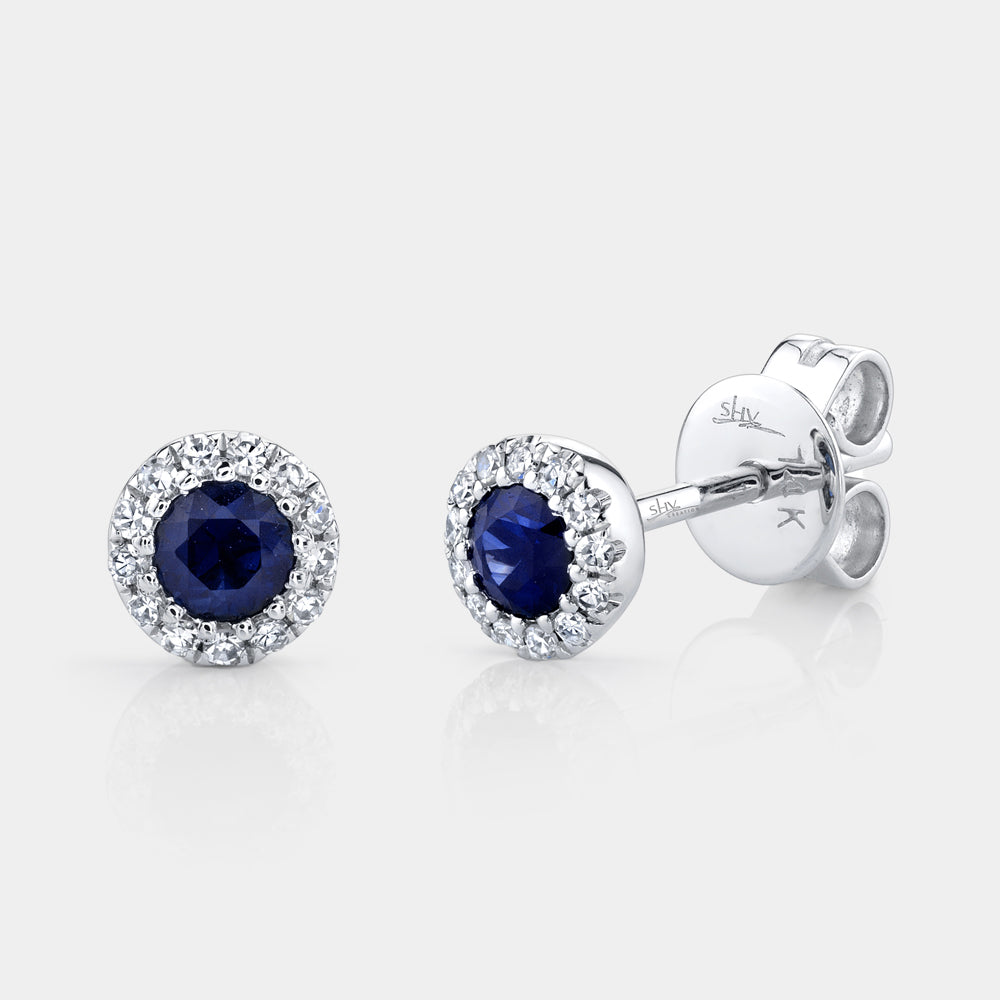 White gold sapphire diamond earrings, front angle view