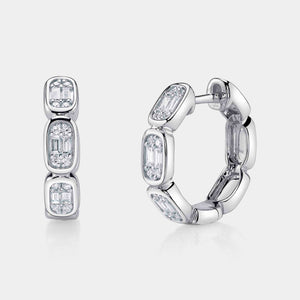 Aleera White Gold Baguette Diamond Octagon Hoop Earrings