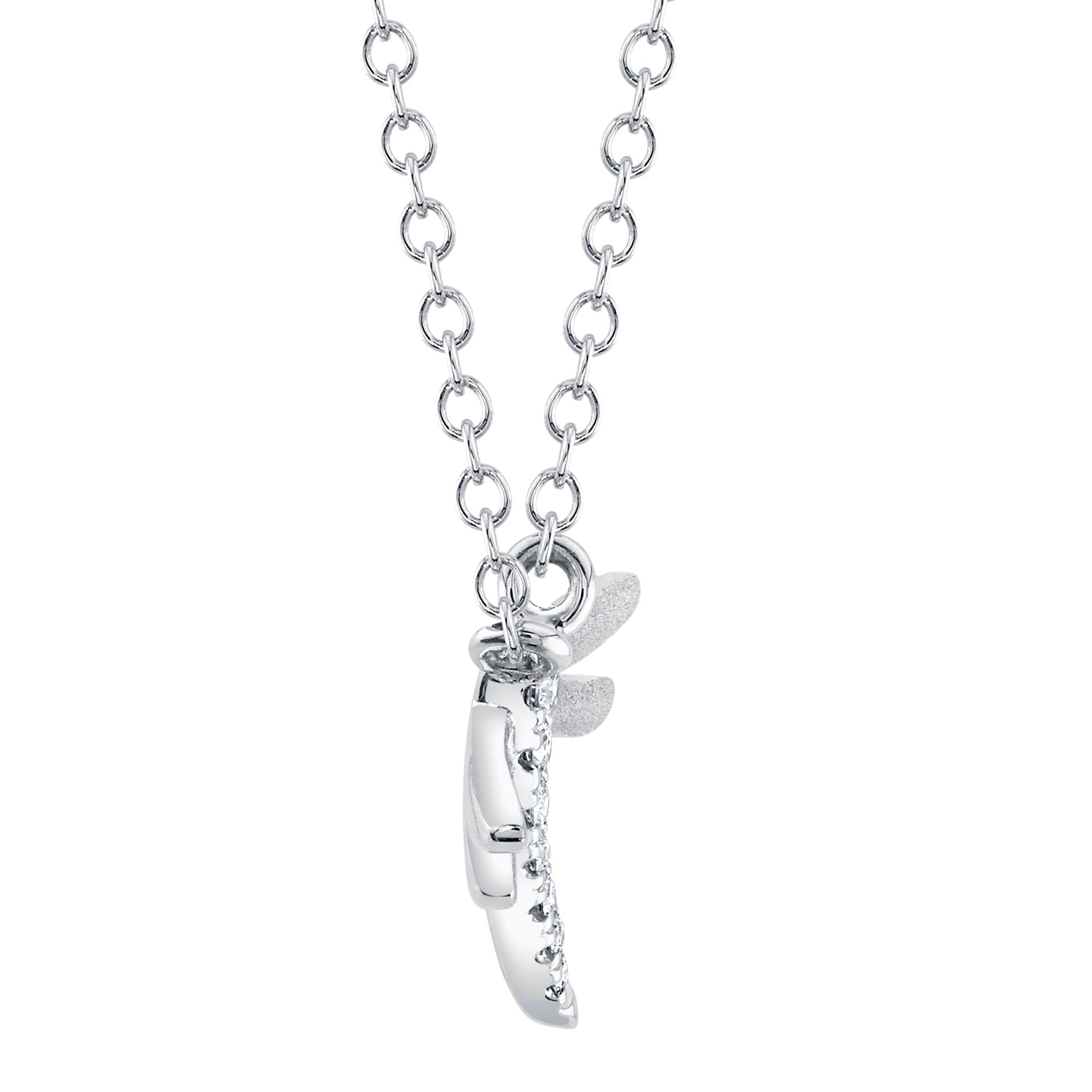 White gold diamond dragonfly necklace, side view