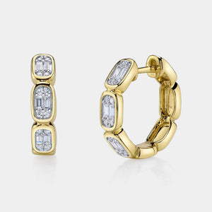 Aleera Yellow Gold Baguette Diamond Octagon Hoop Earrings