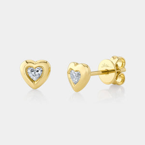 Bailey Yellow Gold Bezel Set Diamond Heart Stud Earrings